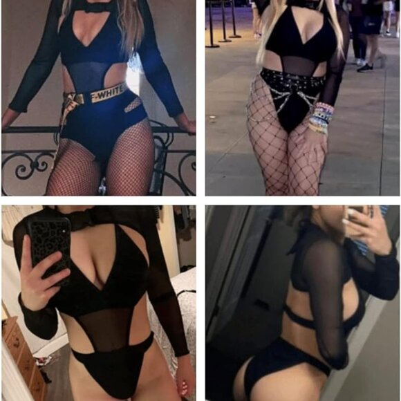 Rave Outfits for Women - Swimsuits Mesh Buckle Shrug Crop Top 2 Pcs Set - Picture 3 of 4